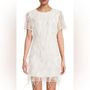 Milly Rana White Feather Shift Mini Dress Bridal Party Size 6 NWT